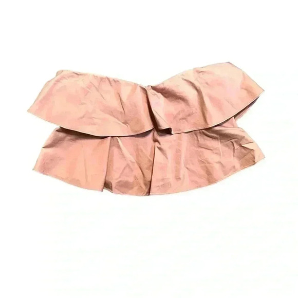 Rebecca Taylor Top Womens Sz 8 Cropped Strapless Ruffle Cotton Sateen Blush Pink - Picture 3 of 8